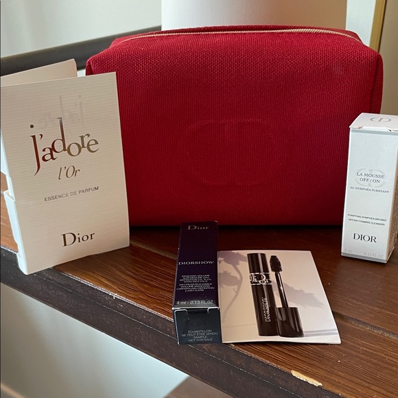 Dior Handbags - DIOR Red Bag Bonus mini Mascara, perfume‎ vial, VIP 4Pc Travel Gift Set